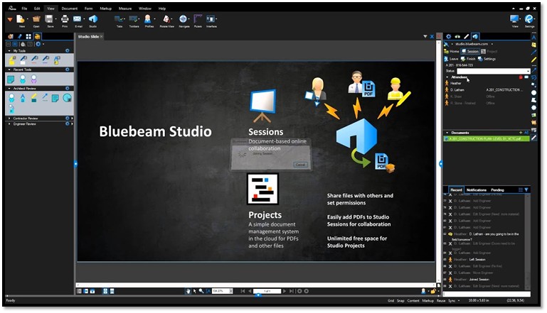 Bluebeam Revu screen for Real-time collaboration